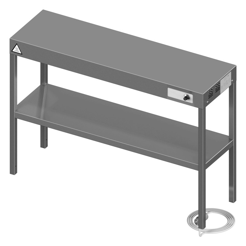 Double heated shelf for serving table, 150x30x70 cm