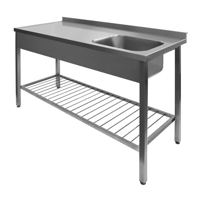 Table with 1 sink and grid shelf - deepened surface