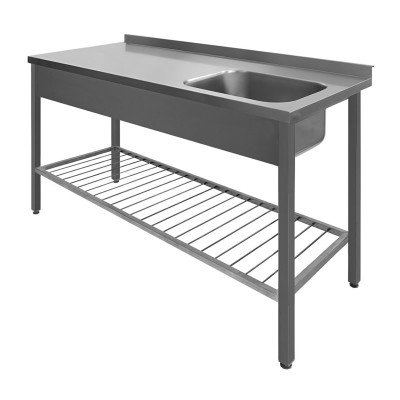 Table with 1 sink and grid shelf