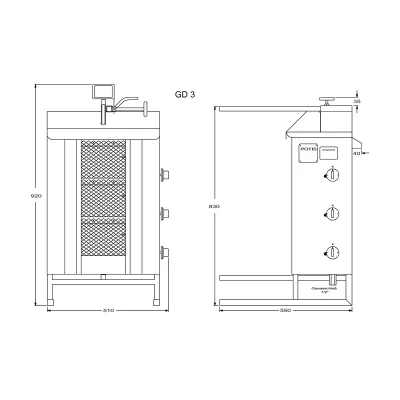 Doner & gyros gas grill „Potis“ GD3-S Doner & gyros gas grill „Potis“ GD3-S