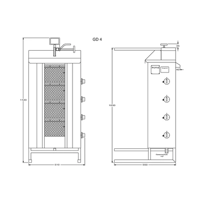 Dujinis kebabų grilis „Potis“ GD4-S Dujinis kebabų grilis „Potis“ GD4-S