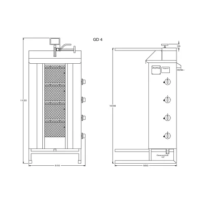 Doner & gyros gas grill „Potis“ GD4-S Doner & gyros gas grill „Potis“ GD4-S