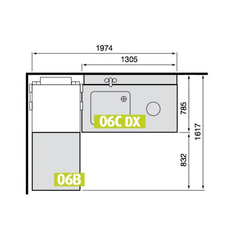 Left-hand pre-wash inlet table for pass-through dishwashers, 1,305 mm wide