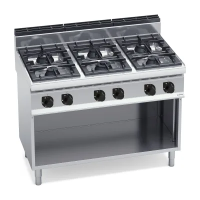 6-burner gas cooker with open cabinet „Berto's“ HIGH POWER G7F6M
