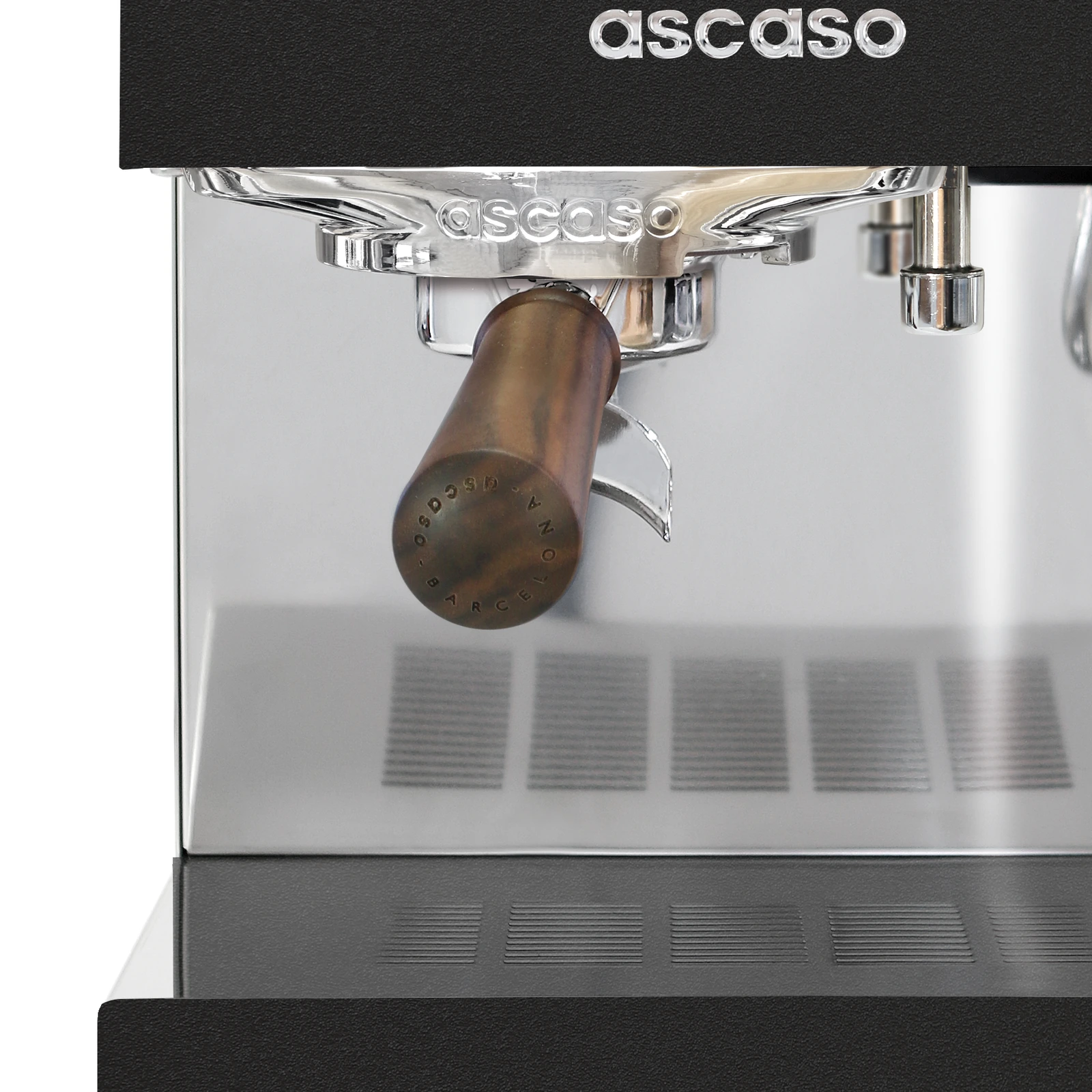 „Ascaso“ Steel DUO PID черного цвета: заварочная группа и портафильтр с ручкой из ореха