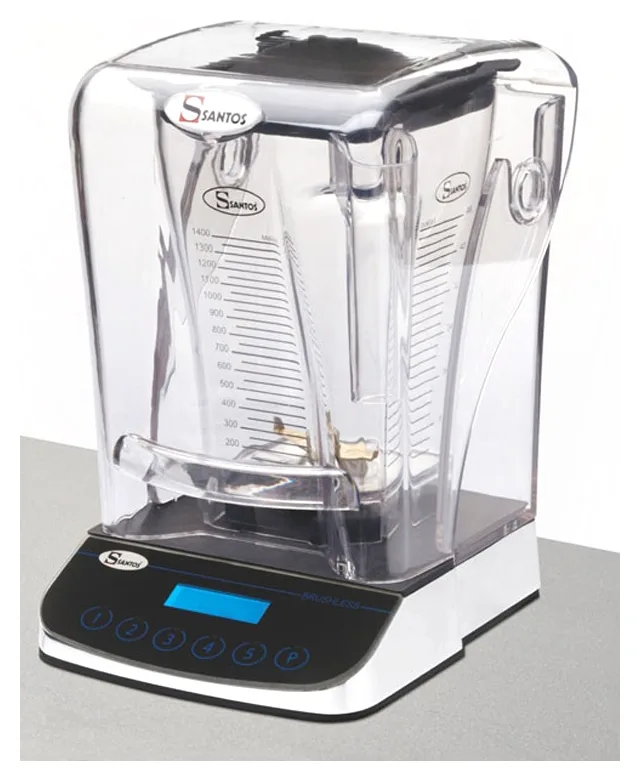 „Santos“ #62 brushless blender built into a counter, with the sound enclosure, jug and control panel above the worktop