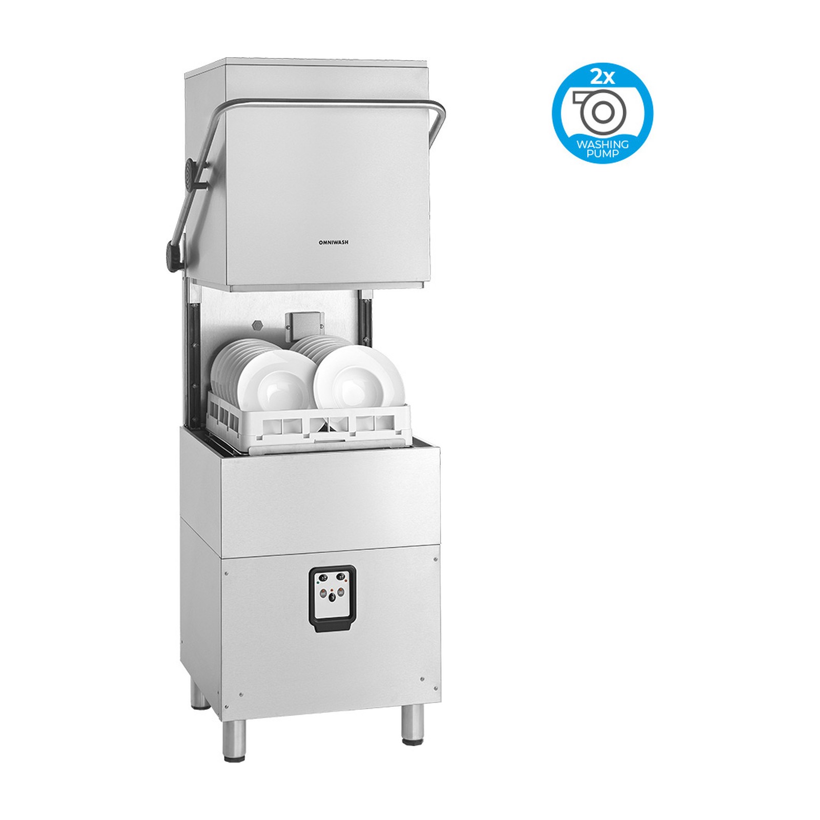 Pass-through dishwasher „Omniwash“ Smart S60P with the hood raised