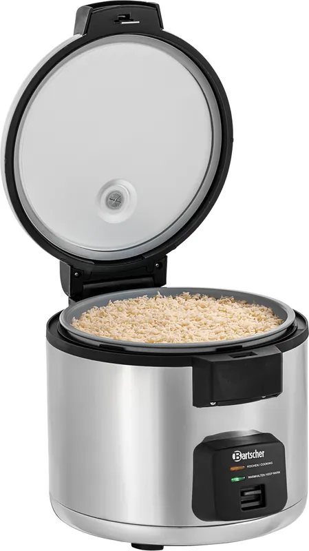 „Bartscher“ A150513 rice cooker, lid open, with cooked rice